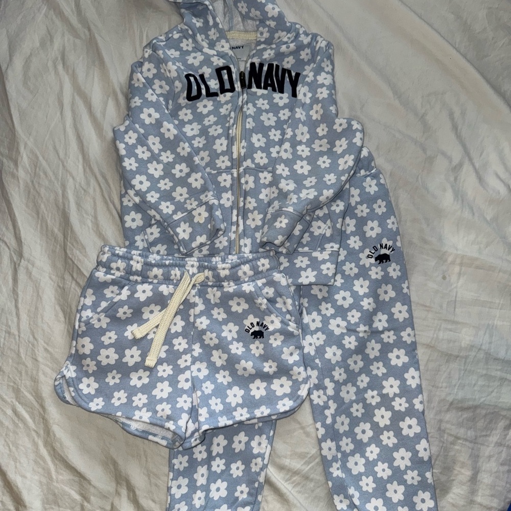 Old Navy Light Blue Floral Hoodie and Shorts Set